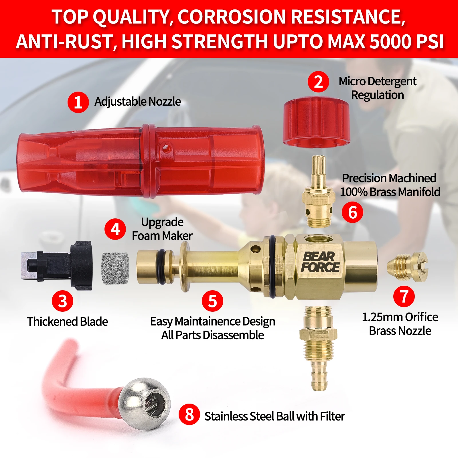 Pressure Washer Brass Snow Foam Lance Foam Nozzle Car Wash Foam Maker for Karcher Elitech Bort AR Bosch Pressure Washer 3