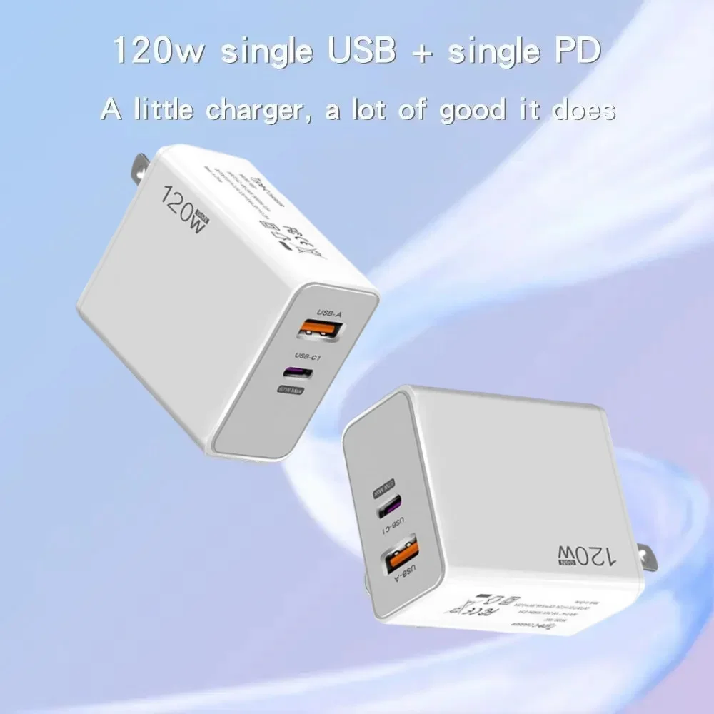 120W USB Quick Charge 3.0 Adapter with USB C Cable Phone Charger for iPhone 16 15 14 Pro Xiaomi Samsung Huawei USB Wall Adapter