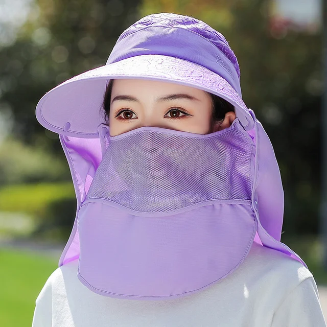 Detachable Female Summer Korean Version Empty Top Big Edge Anti Ultraviolet  Riding Sun Mask Hat summer hat visor hat summer