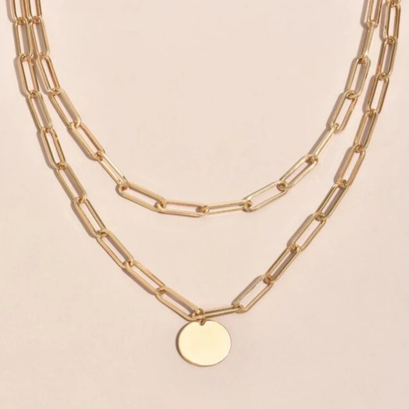 Vintage Round Charm Layered Necklace Women's Jewelry Accessories for Girls Clothing Aesthetic Gifts