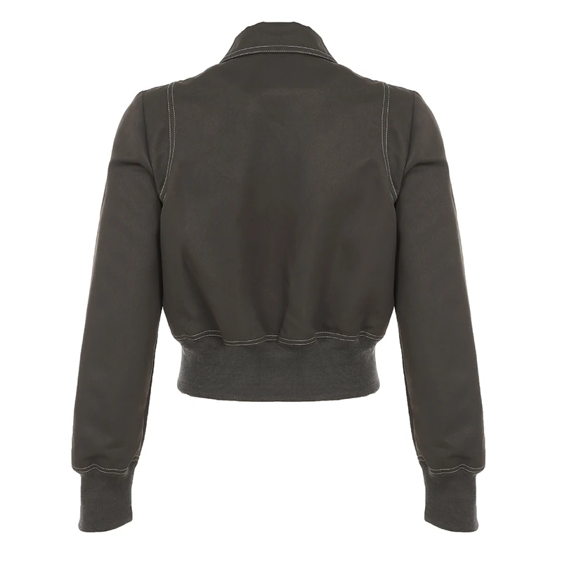 Fashion Y2K Women Cargo Jacket with Zipper Vintage Autumn Casual Stitch Detail Lady Pockets Coat Street Outfits