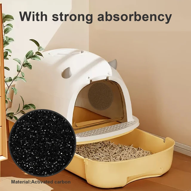5pcs Odor Eliminating Filter Pads 6.25In 10Mm Thick Activated Carbon For Cat Litter Box Replacement Charcoal Filters Pet 5