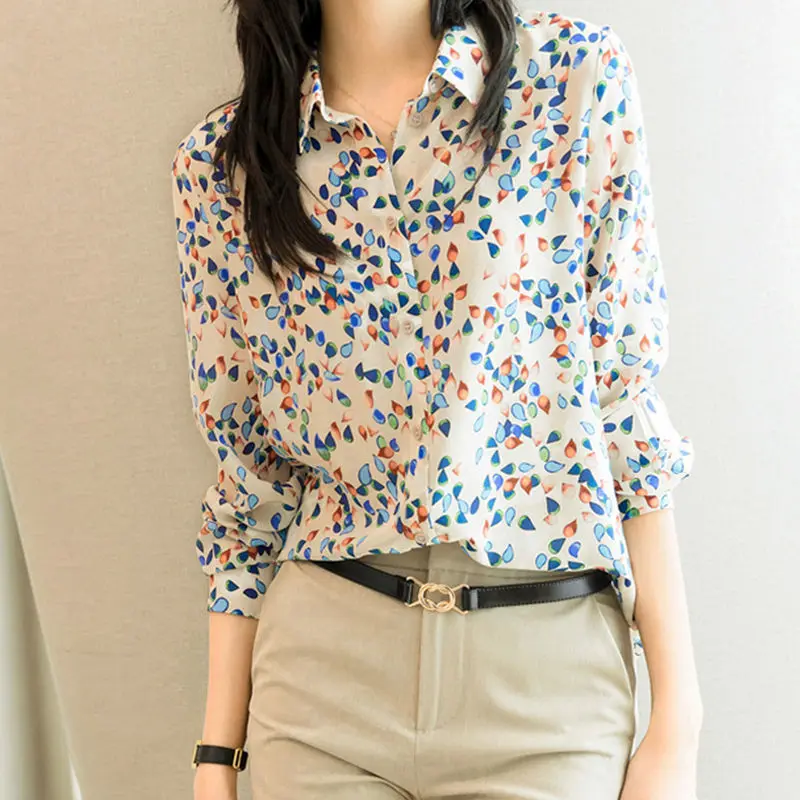

2023 new long-sleeved tops floral loose women shirts Western-style fashion casual all-match shirts