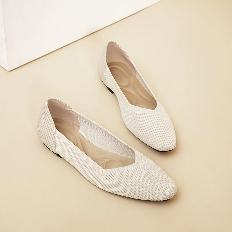 2024 Flat-bottomed Shoes Women Square Toe Single Shoes Comfortable Breathable Woven Shoes Woman Simple Solid Color Spring Summer
