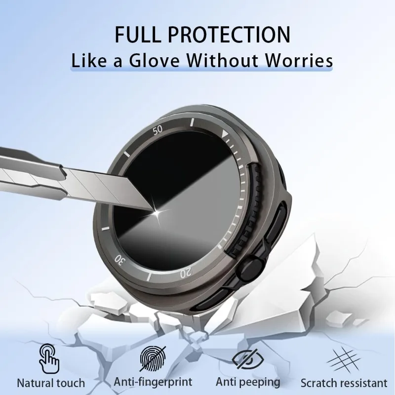 Enhanced Privacy Glass PC Case with Screen Protector Bumper for Galaxy Watch 8 Classic