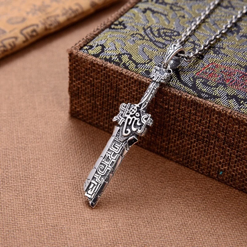 QEENKISS 925 Sterling Silver Necklace Pendant For Women Men Vintage Broken Sword Sweater Pendant Fine Jewelry Party Gift PT611