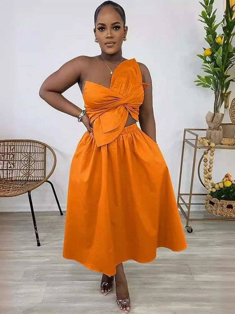 Wmstar Dress Women Party Elegant Sexy Solid Color One Shoulder Petal Hollow Out Dresses New in Summer Fashion Street Wear