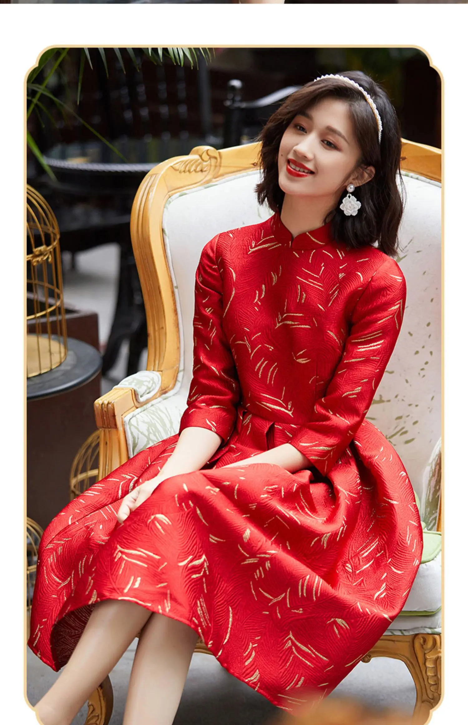 

2023 New Year Chinese Costume Red Cheong-sam Party Dress Modern Qipao