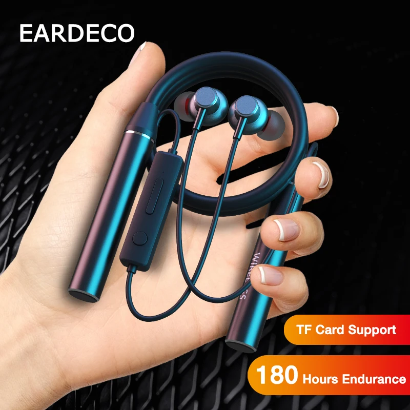 EARDECO GYM530 180 Hour Endurance Bluetooth Headphone Bass Wireless Headphones with Mic Stereo Neckband Earphones Sport Headset TF Card