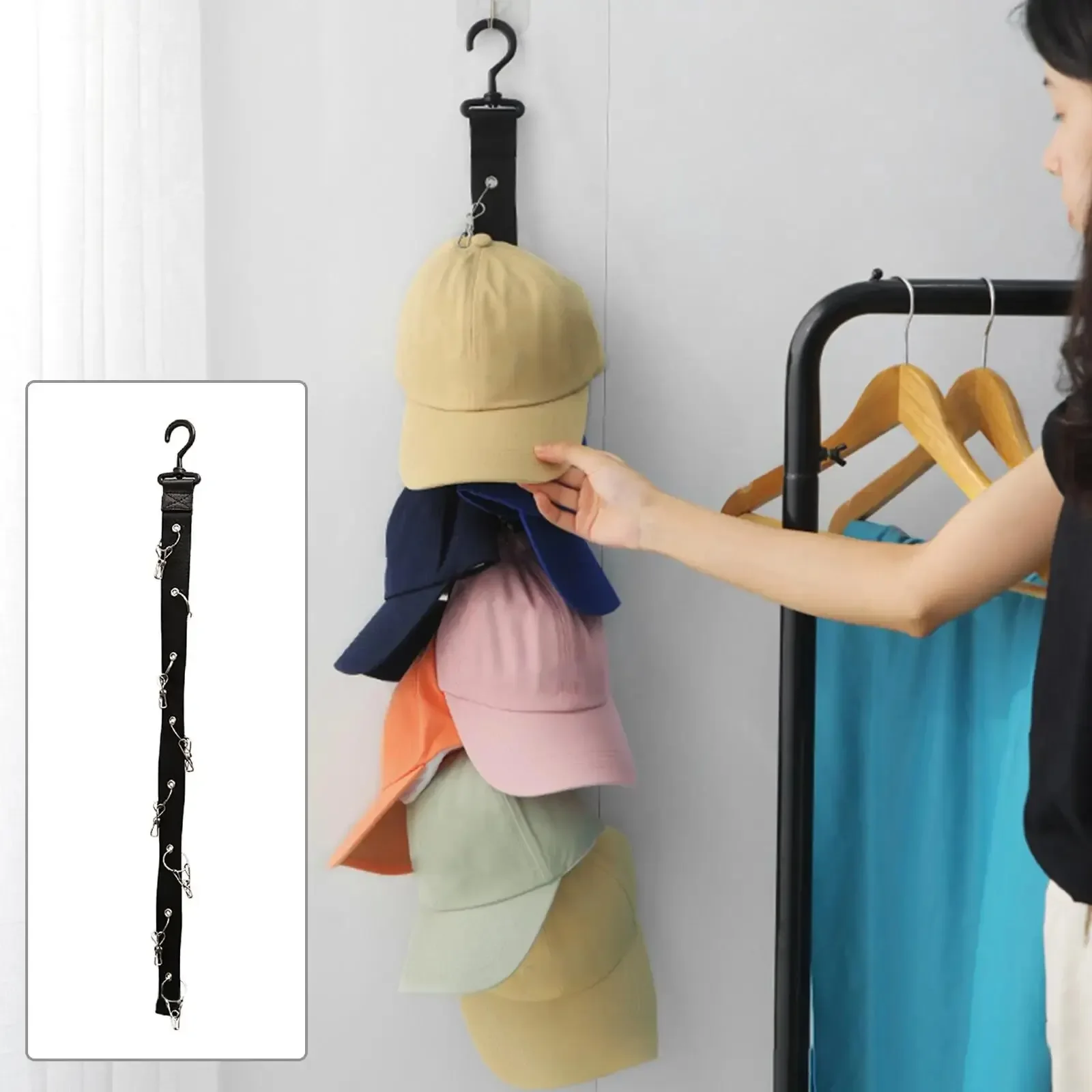 Hat , Hanging, with Hook, with Metal Clips, Hat Collections Caps Rack Hat Stand for Baseball Caps Golf Caps door Boys Women