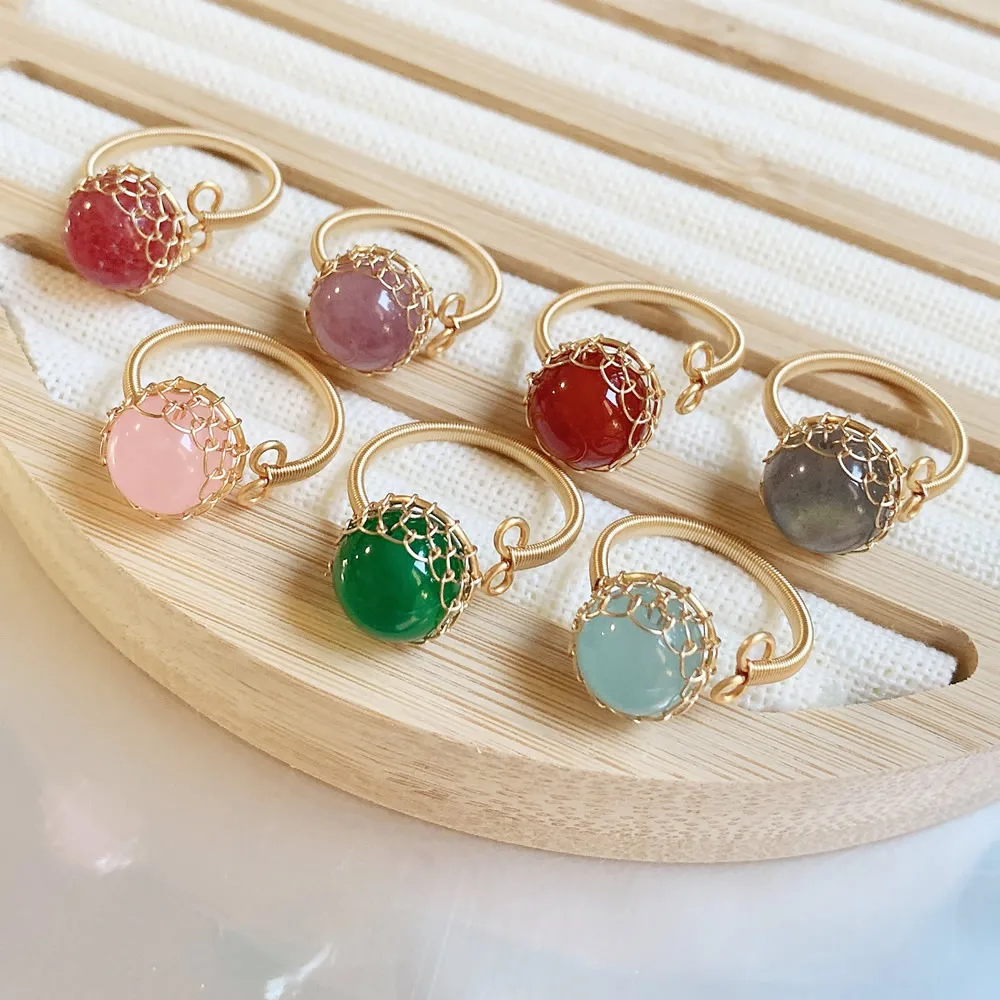 Gemstone Beads Handmade Wire Rings With Stones Elegant Natural Gem