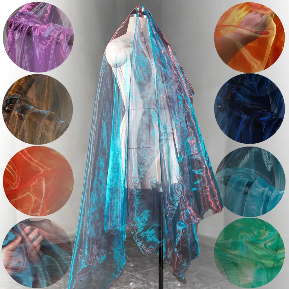100x150cm Bunter Zweifarbiger Farbverlauf Organza-Netzstoff Glänzender Tüll für Hochzeitskleider Kopfschmuck DIY Nähen Patchwork Heimtextilien Vorhänge – Detail 1