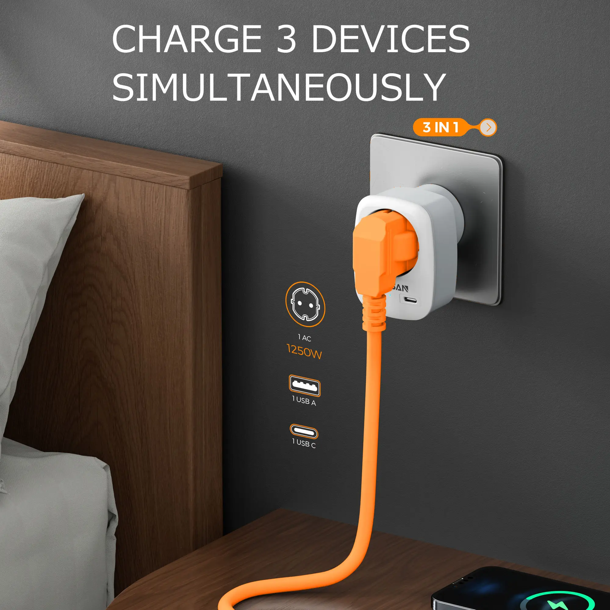 Plug Adapter Power Plug Adapter TESSAN Travel Adapter USA with 1 USB +1 Type C EU to US Adapter USA Socket Adapter for Thailand Canada Travel Plug Type B