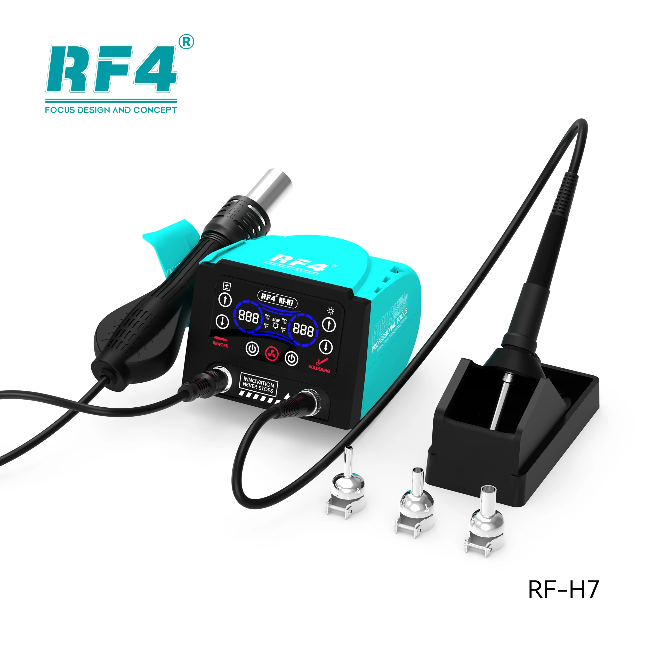 RF4 RF-H7 열풍 용접 테이블, 전기 납땜 다리미, HD 터치 대형 스크린, 지능형 디지털 디스플레이, 수면 기능, 2 in 1
