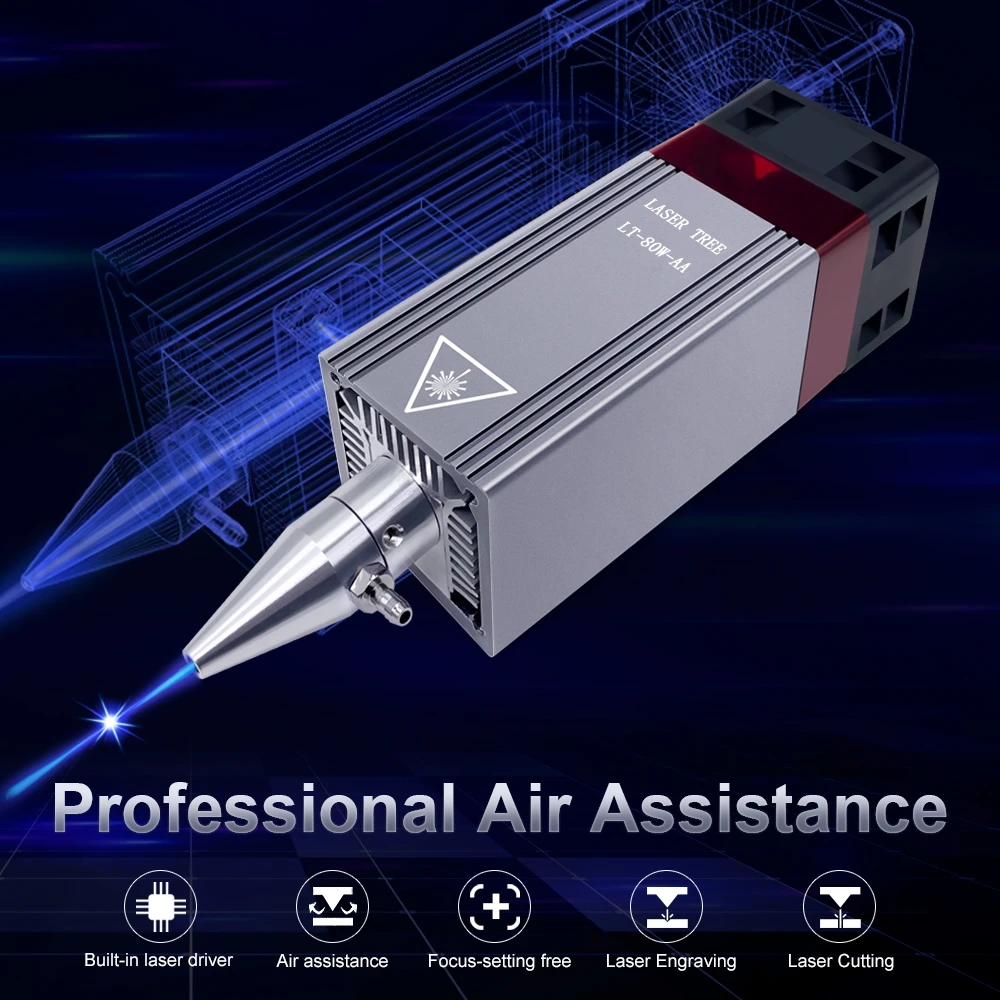 LASER TREE High Power 80W Fixed Focus Laser Module With Air Nozzle Cutting/Engraving Tool |