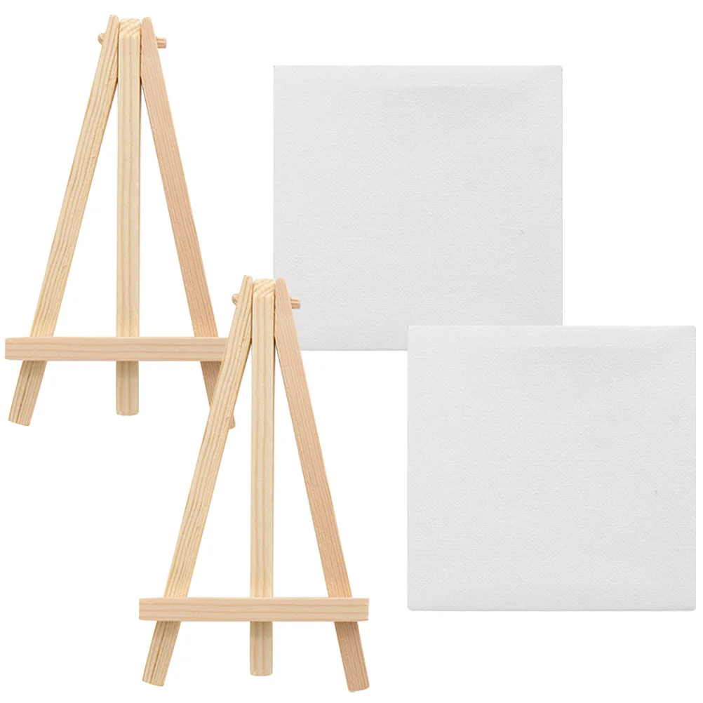 2 Sets Decorate Mini Oil Painting Board Student Wood Canvas Non-woven Fabric Crafted DIY Easel