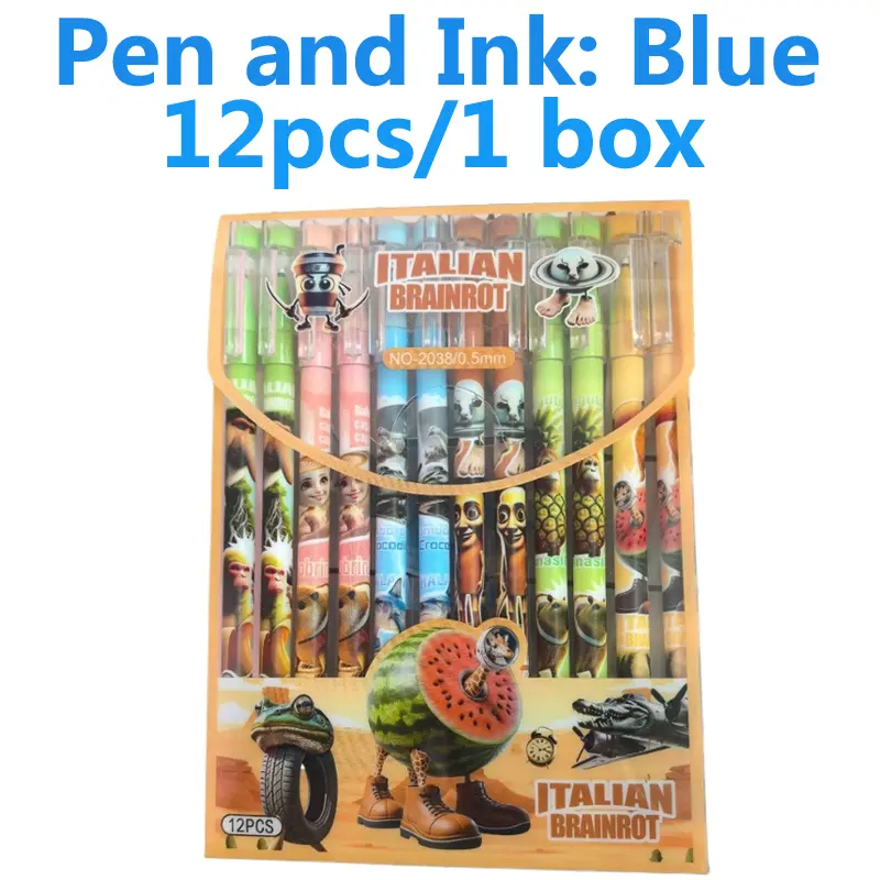12pcs Tung Tung Sahur Italian Brainrot Wooden Stick Gel Pen Cartoon Signature Pen Individually Packaged Student Stationery Gift - Image 8
