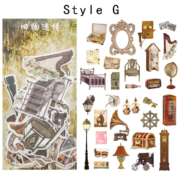 Mr.paper 10 Designs 60 Pcs/bag Vintage Retro Style A Past Series Creative Hand Account Decoration Collage DIY Material Stickers G