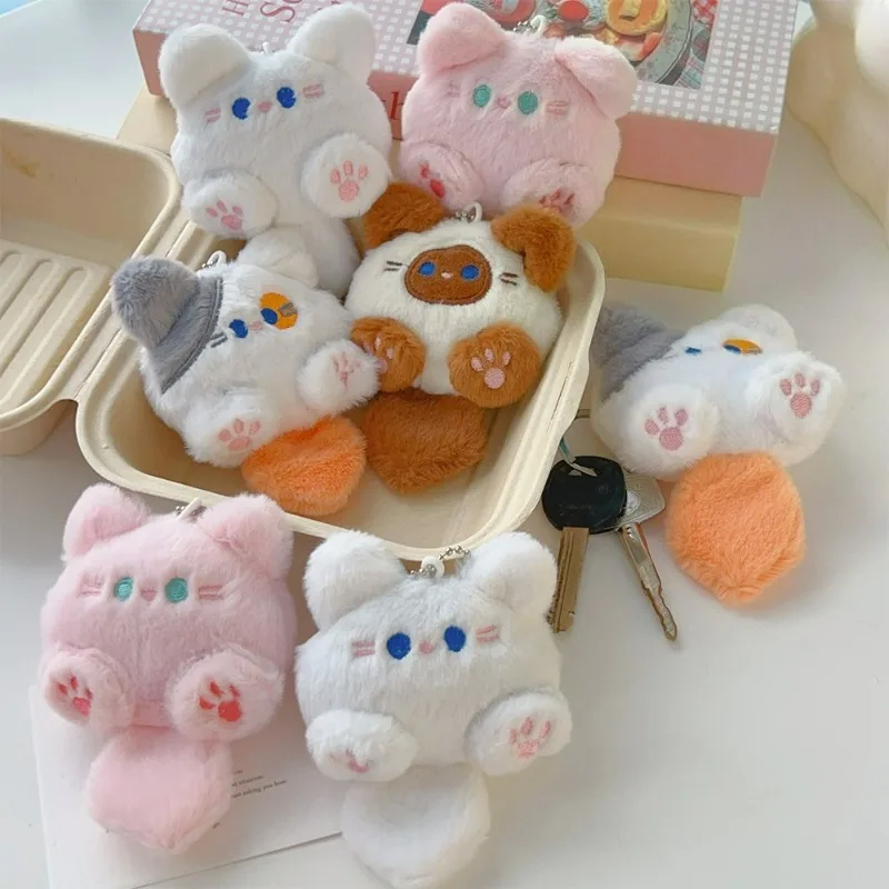 4pcs Cute Plush Cat Doll Pendant Key Chain Kawaii Soft Stuffed Animal Kitty Keychain Backpack Hanging Decoration Jewlery Gifts