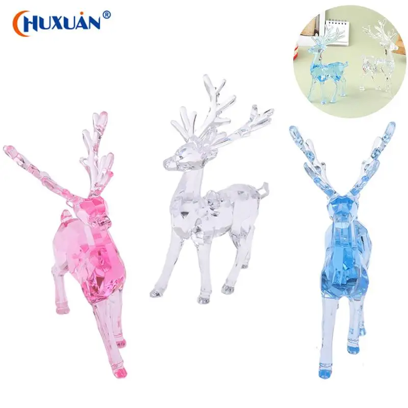 

1pcs Acrylic Deer Figurines Desktop Ornament Room Decor Transparent Elk Reindeer Sculpture Christmas Home Office Decoration