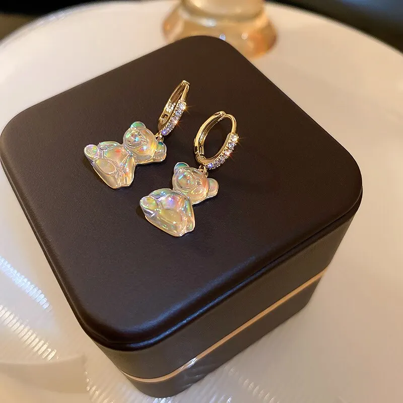 Cute Bear Earrings For Women Shiny Zircon Earrings 2023 New