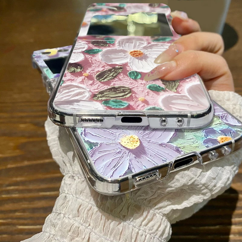 Relief Flower Pattern Clear Folding Phone Case