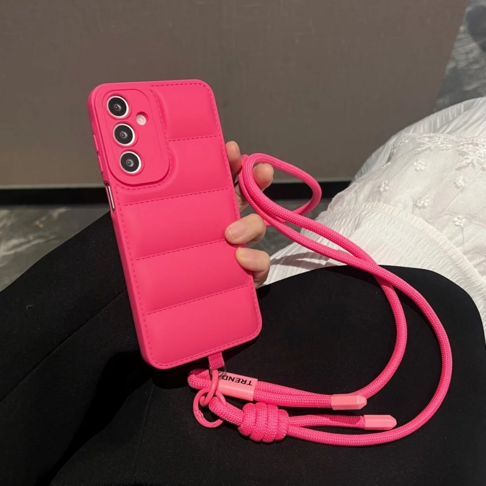 Stylish Down Jacket Crossbody Soft Phone Case with Long Lanyard