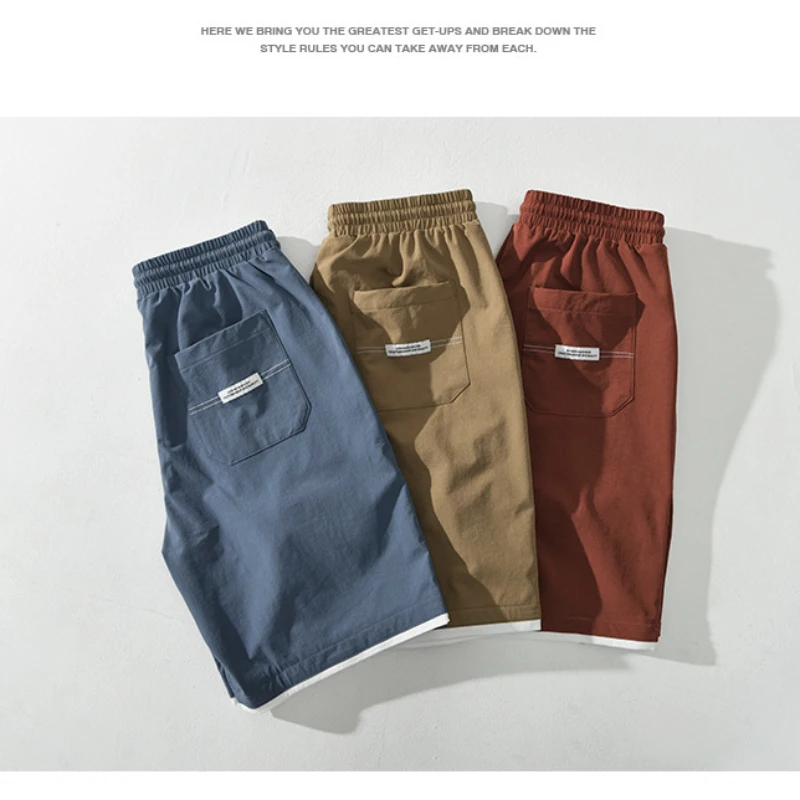2024 Summer New Cargo Casual Solid Color Shorts Men Clothing Straight Drawstring Big Pockets Men Pants AZ839-1
