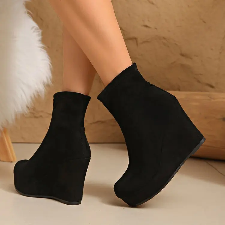 Damen Stiefeletten Mit Plateau Und Keilabsatz Für Mehr Höhe_voghion.com