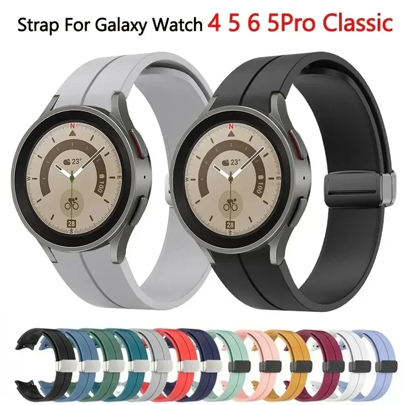 20mm Silicone Strap For Samsung Watch 7 FE 4 44mm 5 Pro 45mm 6 Classic Magnetic Buckle Band bracelet Galaxy Watch 5 6 47mm