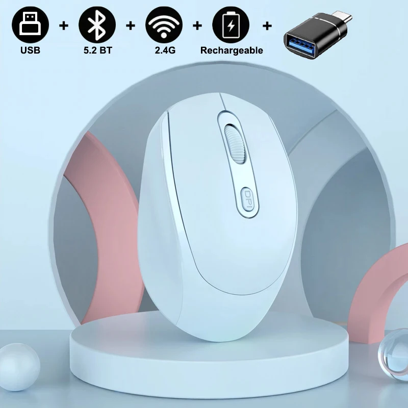 Dual Mode Rechargeable Wireless Silent Mouse - Bluetooth & 2.4G Connectivity, 1600 DPI Optical Mouse