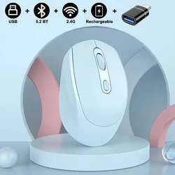 Dual Mode Rechargeable Wireless Silent Mouse - Bluetooth & 2.4G Connectivity, 1600 DPI Optical Mouse (Blue with OTG)