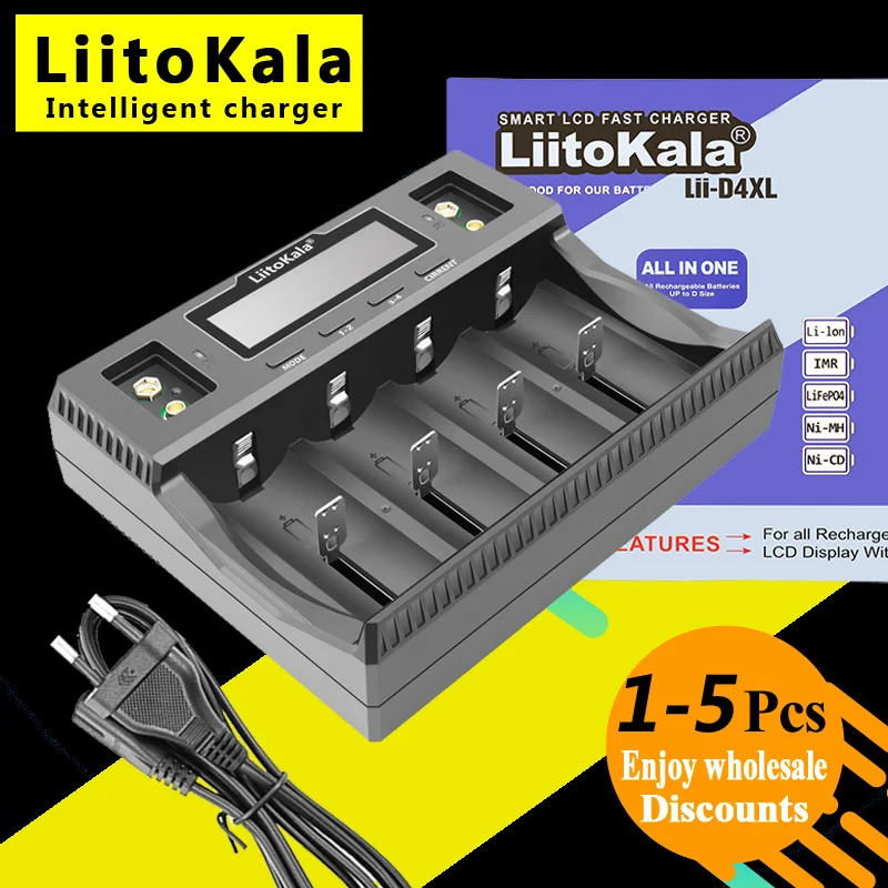 

1-5 шт., умное зарядное устройство LiitoKala Lii-D4XL 32700 26650 18650 21700 18500 14500 AA AAA 16340 в/3,2 В/3,7 в/9 в Li-Ion Ni-MH