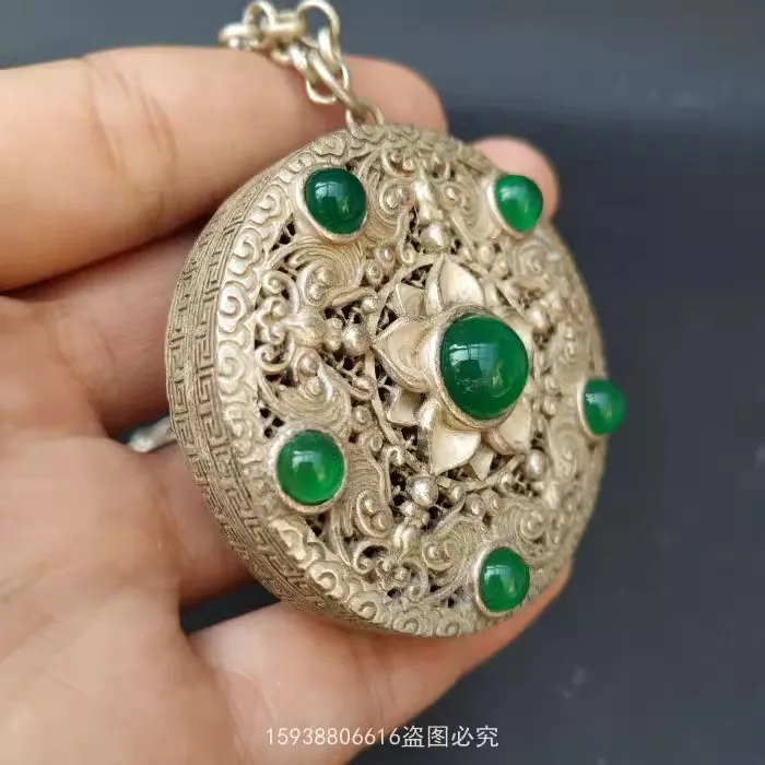 Vintage Miao Silver Carp Lotus Hollow Chain Jewelry 3