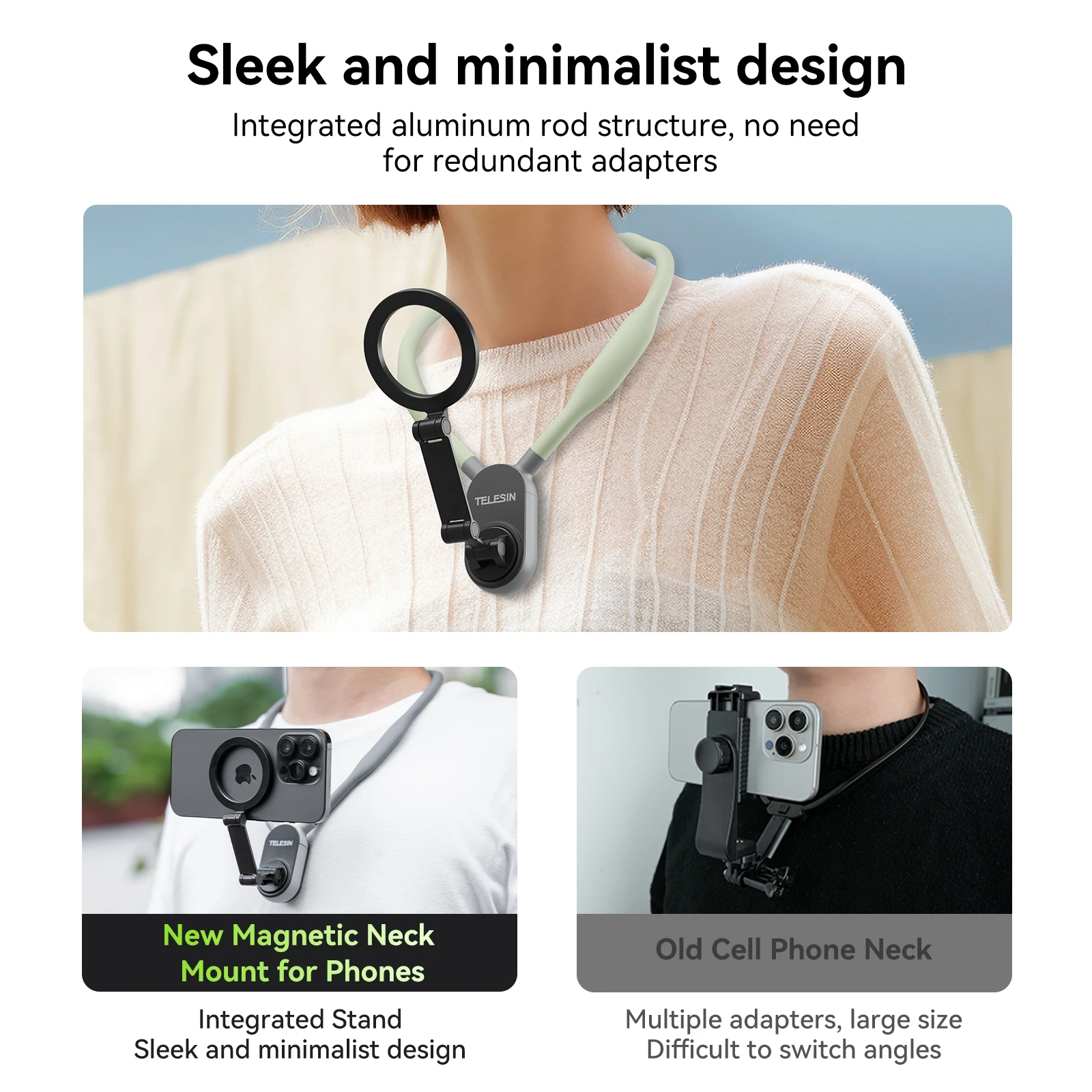 Telesin-silicone Magnético Neck Mount Quick Release Segure para Iphone 15 14 13 12 11 10 Samsung Huawei Xiaomi Acessórios do Telefone - Image 6