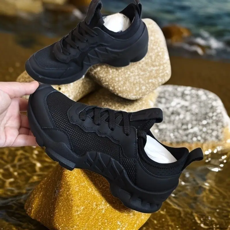 2026 New Comfortable Height Increasing Shoes Men's Classic Sports Shoes Durable Black Flat Mesh Shoes Casual Walking Shoes 3