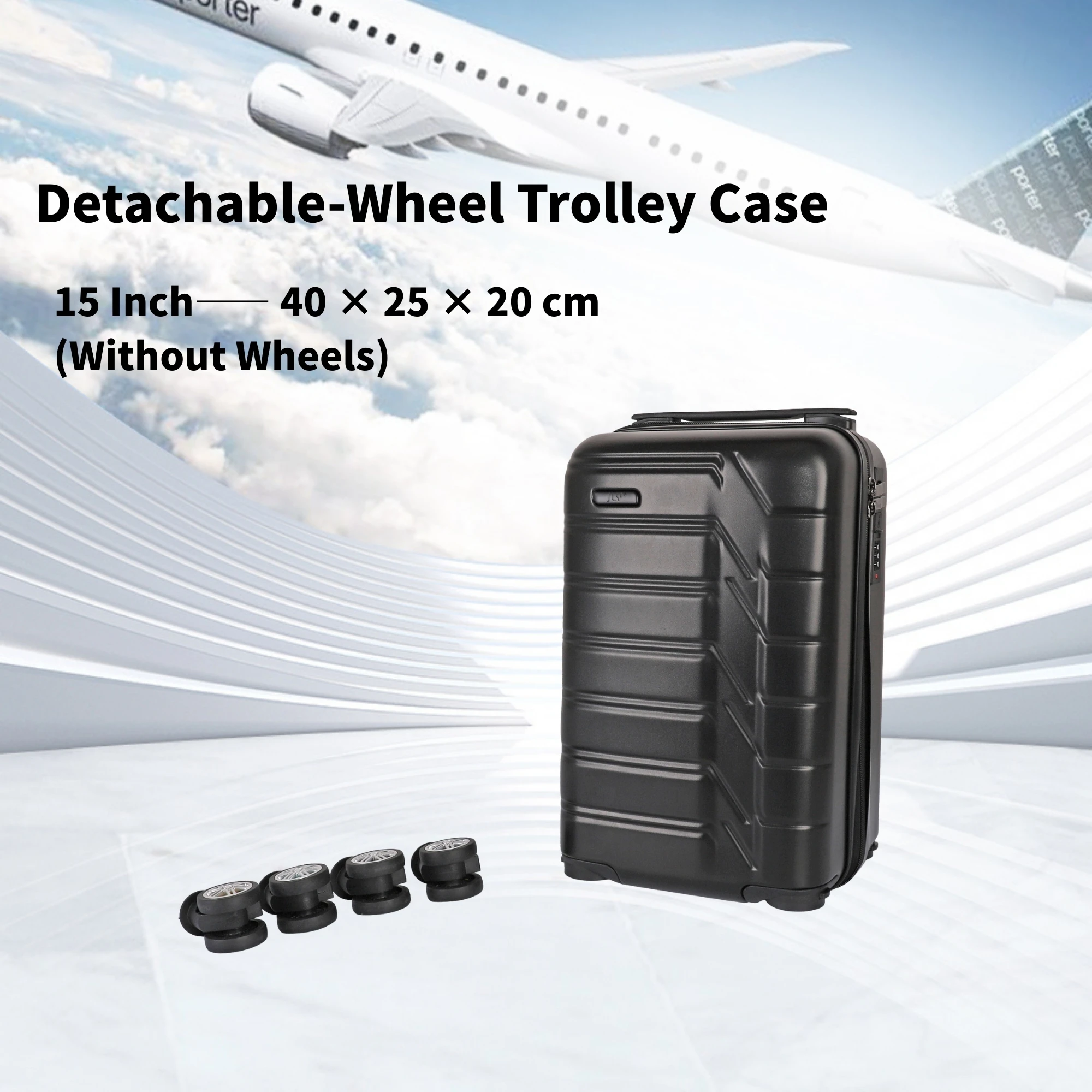15 Inch Detachable Wheel Cabin Suitcase, 40×25×20cm Underseat Travel Luggage, ABS+PC Hard Shell Carry On Bag