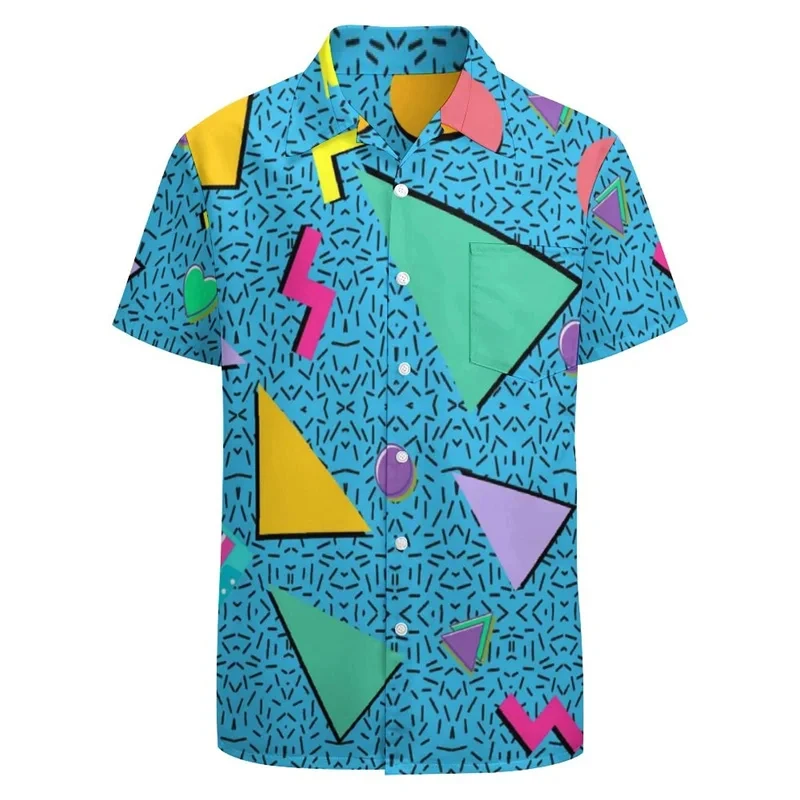 thumbnail image 1 of Camisa hawaiana clásica de verano con estampado 3D para hombre, divertida camisa de manga corta con cuello abotonado y múltiples elementos para fiestas con patrón retro, 1 of 5