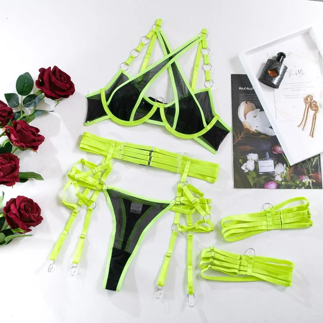 Contrast Colour Bra with Steel Ring Underwear Set 1