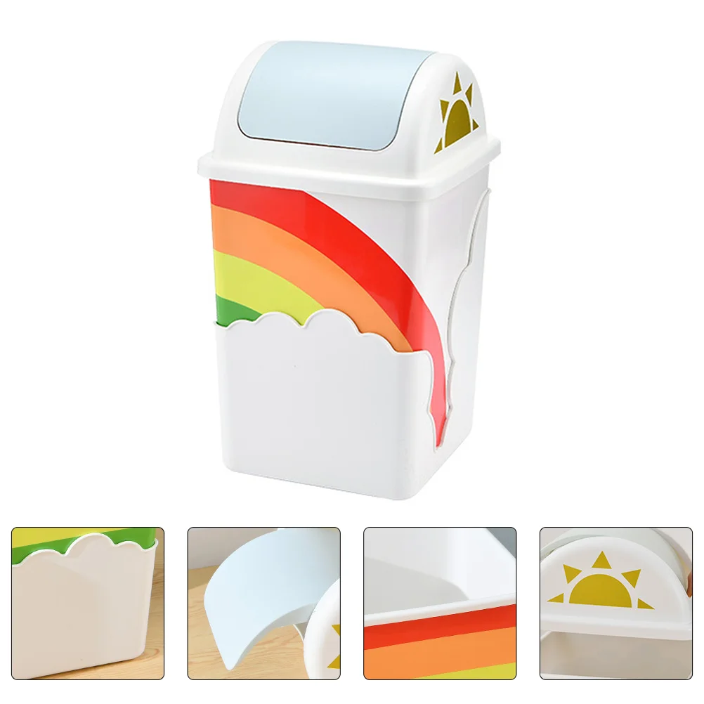 

Can Trash Bin Kitchen Basket Waste Dust Tabletop Small Bathroom Decorative Press Container Garbage Wastebasket Slim Round
