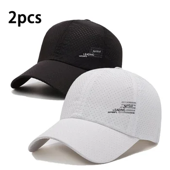 2Pcs/Set Outdoor Men's Baseball Hat Simple Letter Printed Duck Tongue Hat Sports Hollow Breathable Baseball Hat for Unisex
