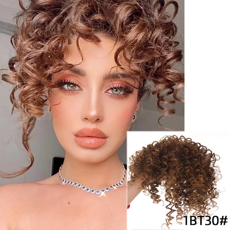 Synthetic Kinky Curly Head Top Replacement Block Short Hair Wig With Bangs Heat Resistant Realistic Replacement Piece