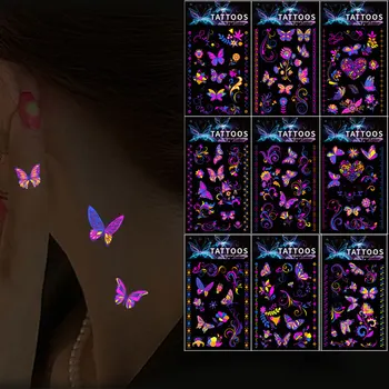 10pcs Fluorescent Tattoo Stickers for Women Luminous Butterfly Temporary Tattoos Girls Waterproof Glowing Body Decals for Party 1