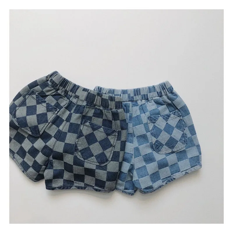 Denim Kids Shorts Summer Checkered Comfortable