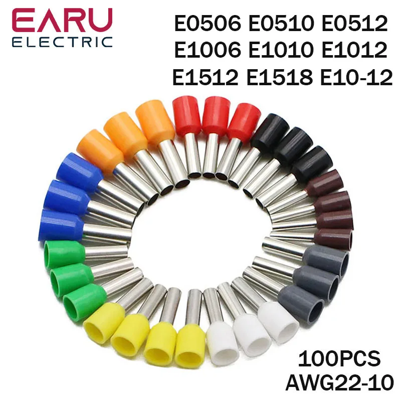 

100Pcs/Pack E1006 E0506 E1012 E1512 E1518 Insulated Ferrules Terminal Block Cord End Wire Connector Electrical Crimp Terminator