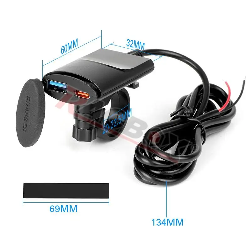 오토바이 ATV 고속 충전 듀얼 고속 충전기, PD + qc3.0, 12V 24V, 자동차 전화 패드, 내비게이션 GPS 슬림 A + C QC3.0 충전기, 22mm