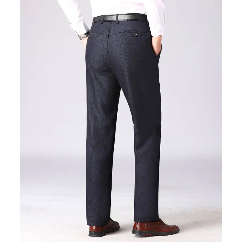 2023 Casual Men's Solid Color Straight Pants Autumn Winter Male Clothes Business Office Pockets Mid Waist Thickening Trousers
