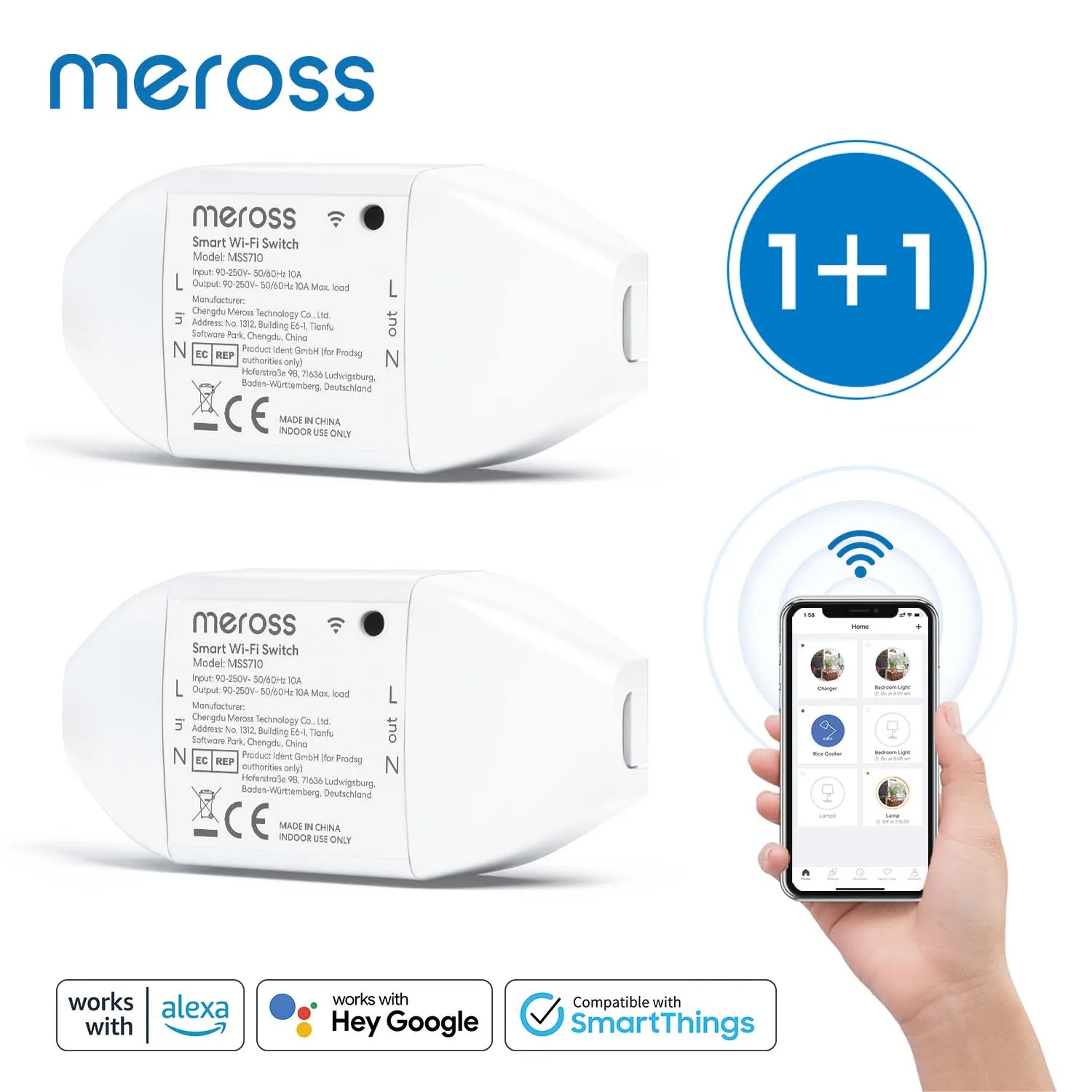 Interrupteur connecté Wifi Meross 10A - ELECTRONIQUE - Nozzler