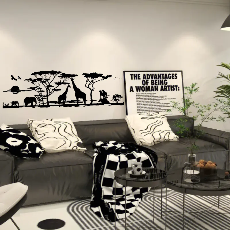 Large Africa Savannah Animals Tree Wall Sticker Living Room Bedroom Giraffe Bird Elephant Safari Jungle Wall Decal Kids Room