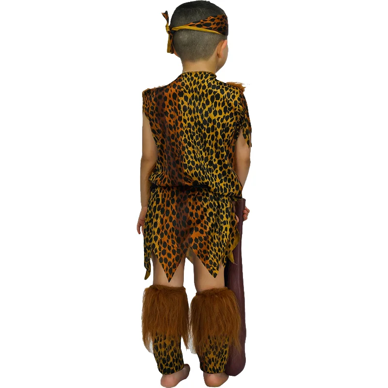 Children Boy Cosplay Primitive Man Costume Cosplay Anime Costume Halloween Carnival Holiday Party Funny Performance Clothes Suit